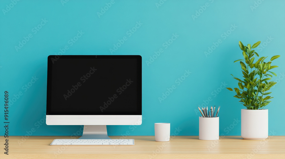 Office with high-end electronics and minimalist décor, Office with high-end electronics and minimalist décor,