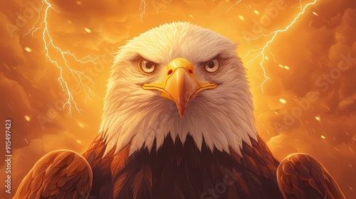 A powerful eagle stares fiercely against a stormy backdrop, symbolizing strength and resilience in nature. photo