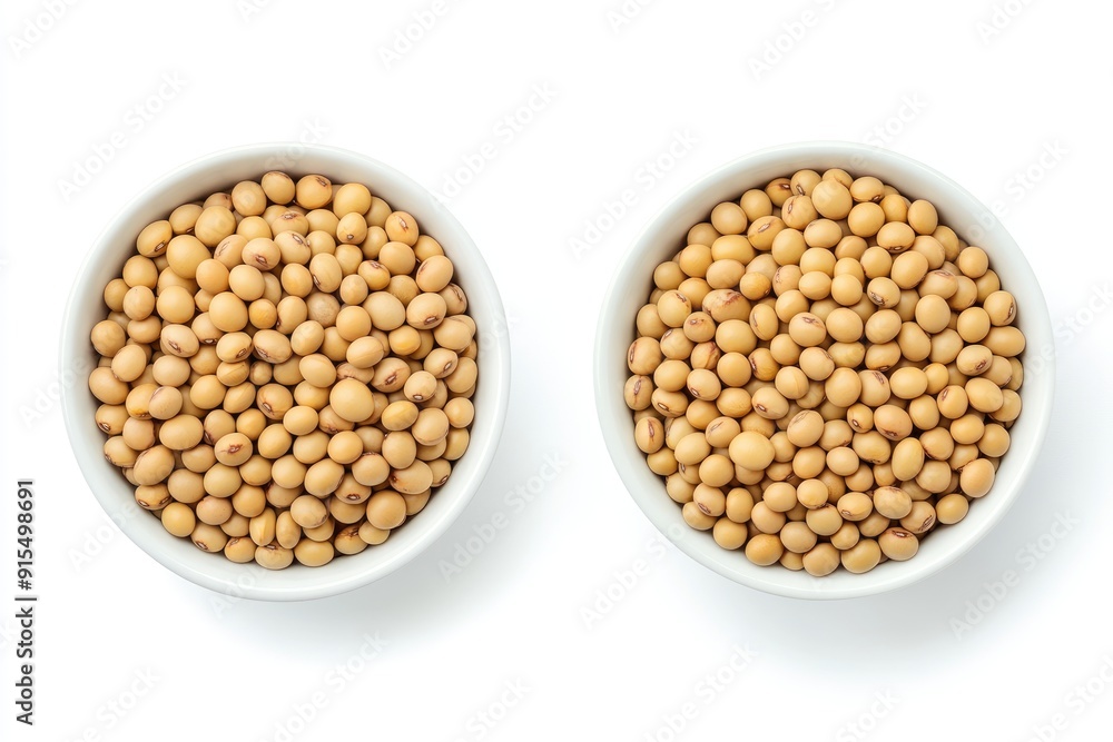 Two Bowls of Soybeans on a White Background Two Bowls of Soybeans on a White Background