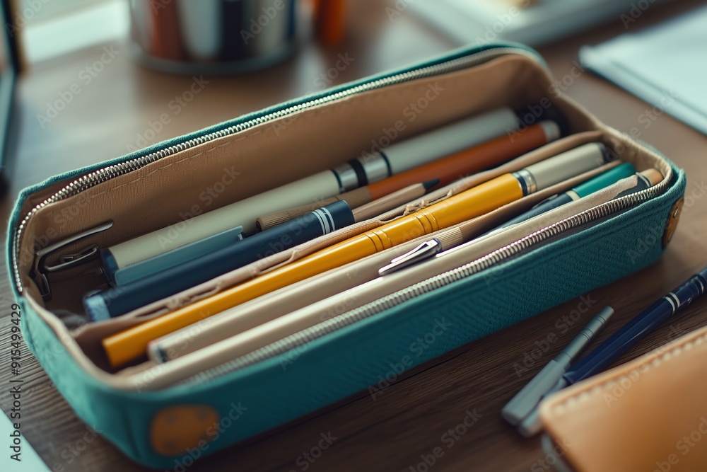 A pencil case filled with stationery A pencil case filled with stationery