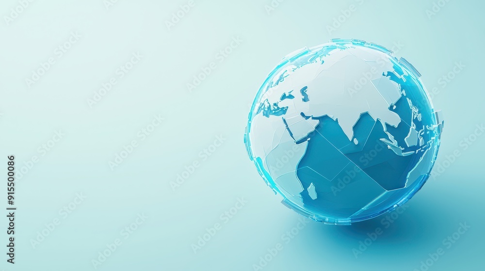 Stylized blue globe with a modern design, symbolizing global connectivity and international concepts on a soft background. Stylized blue globe with a modern design, symbolizing global connectivity and international concepts on a soft background.