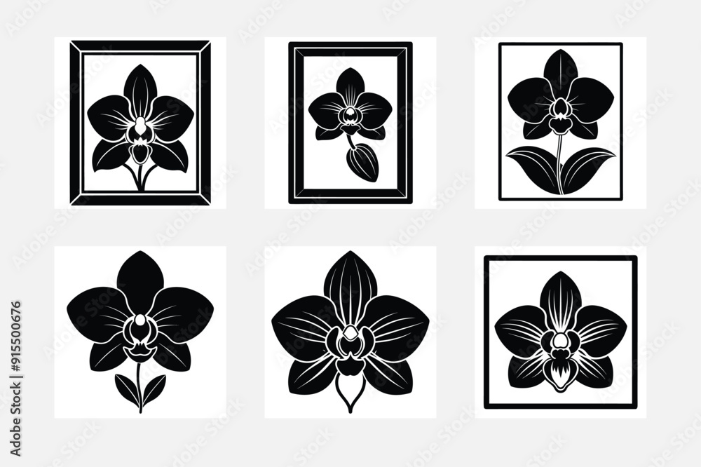 Minimal orchid silhouette designs on white background artwork set collection
Minimal orchid silhouette designs on white background artwork set collection