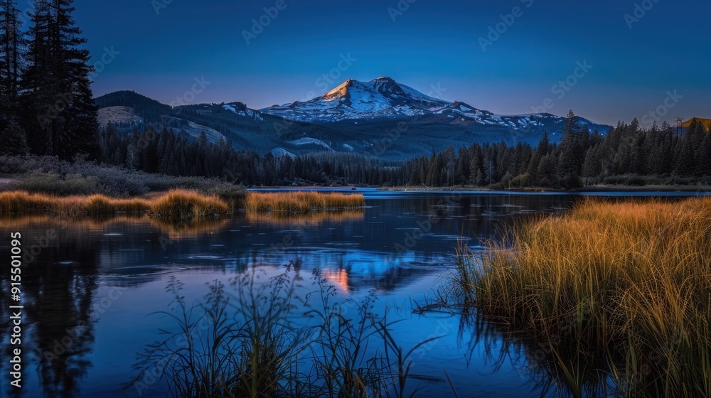 Fototapeta premium Mt Bachelor view from Todd Lake Bend, Oregon