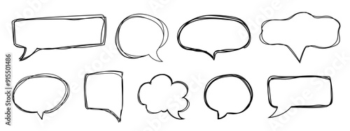 Speech bubble frame scribble fast hand drawing, pent or marker drawing. Comic sketch border, highlight. Cloud, heart, circle bubble chat, text box.