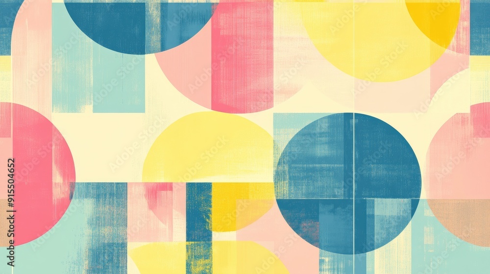 Modern abstract geometric pattern in yellow, pink, and blue, creating a stylish and contemporary banner design.