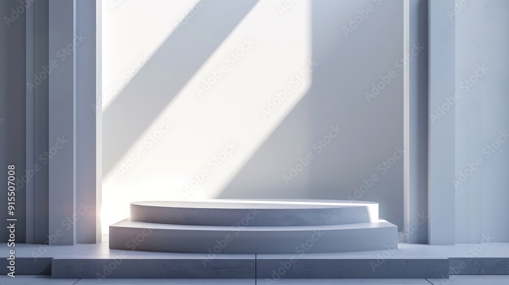 Fototapeta premium Minimalist White Platform with Sunlight for Product Display