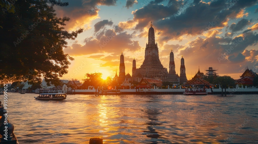 Obraz premium Wat Arun Temple at sunset landmark of Bangkok, Thailand