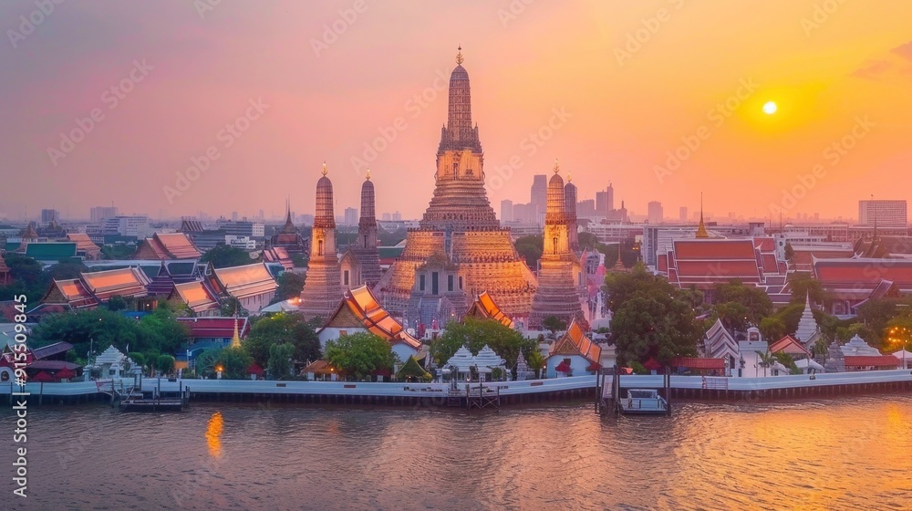 Obraz premium Wat Arun Temple at sunset landmark of Bangkok, Thailand