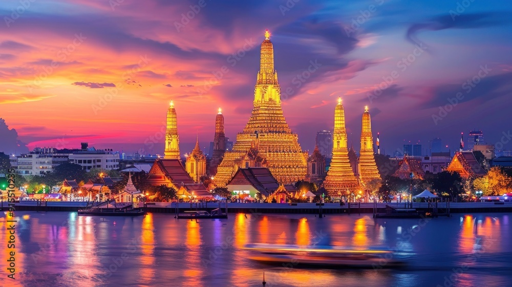 Obraz premium Wat Arun Temple at sunset landmark of Bangkok, Thailand