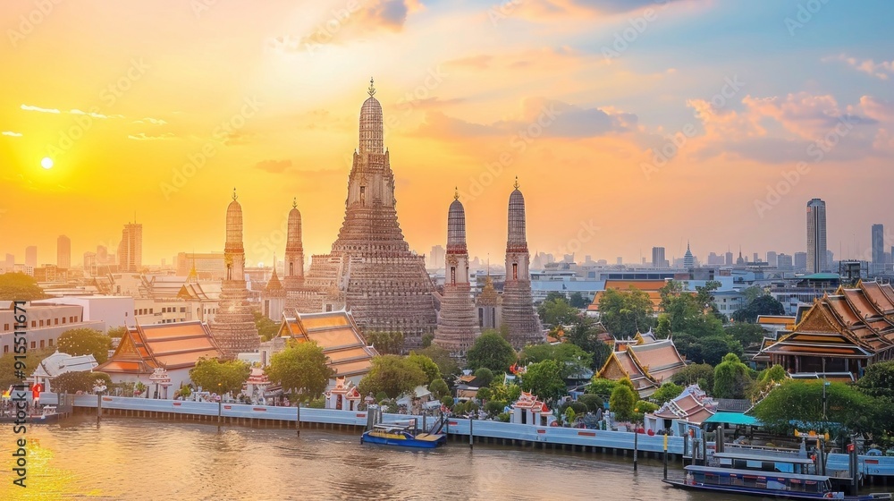 Obraz premium Wat Arun Temple at sunset landmark of Bangkok, Thailand