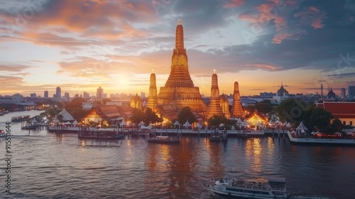 Wat Arun Temple at sunset landmark of Bangkok, Thailand