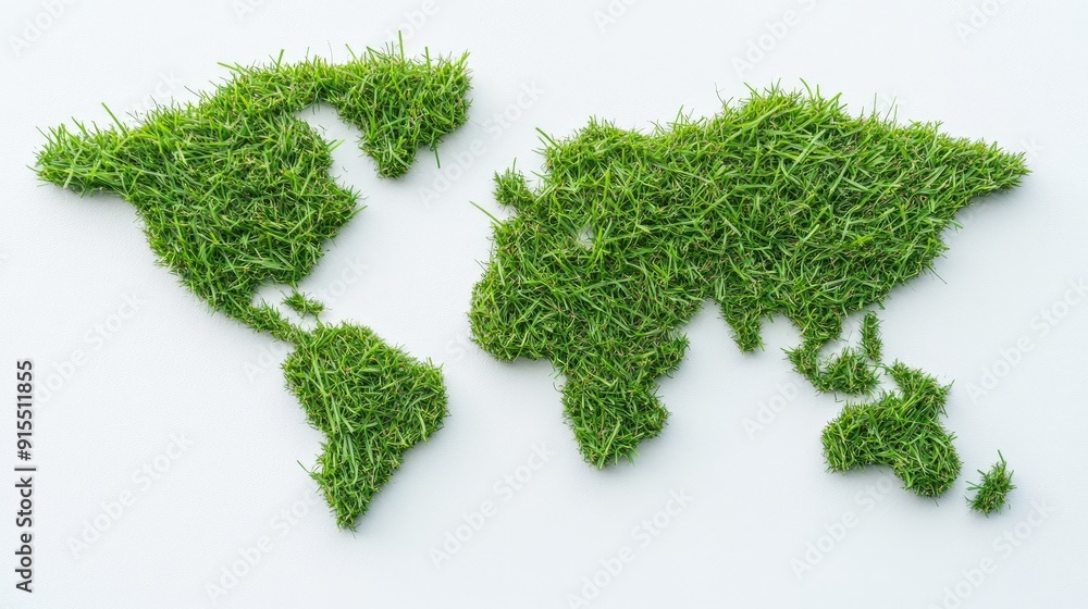 A world map is creatively formed using grass against a clean white backdrop, highlighting the fusion of nature and cartography in a modern aesthetic A world map is creatively formed using grass against a clean white backdrop, highlighting the fusion of nature and cartography in a modern aesthetic