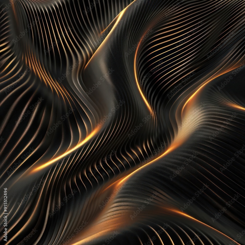 A digital artwork depicting abstract pattern with curved lines in orange, black, A digital artwork depicting abstract pattern with curved lines in orange, black,