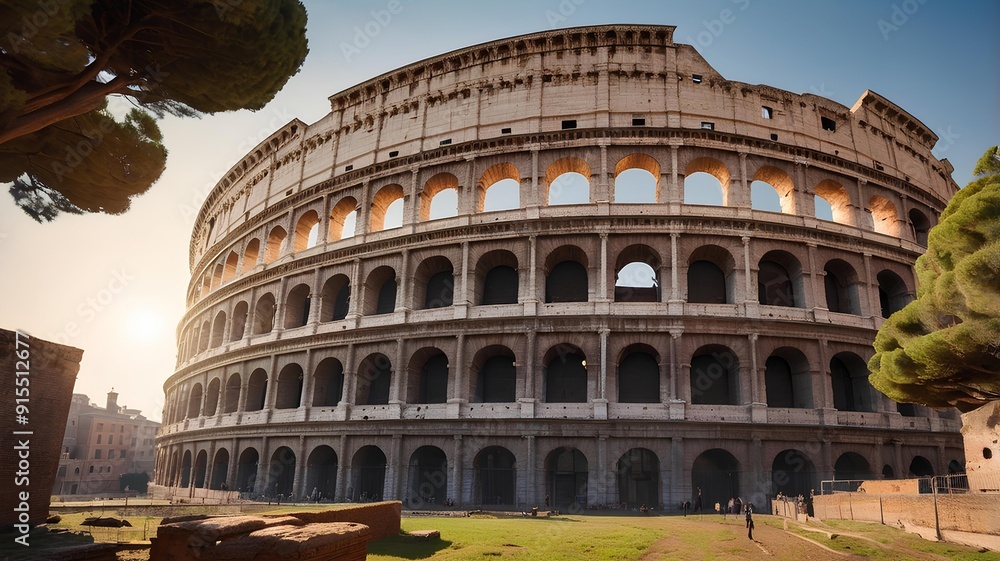 Fototapeta premium Timeless Beauty: A Minimalist View of the Colosseum at Dawn