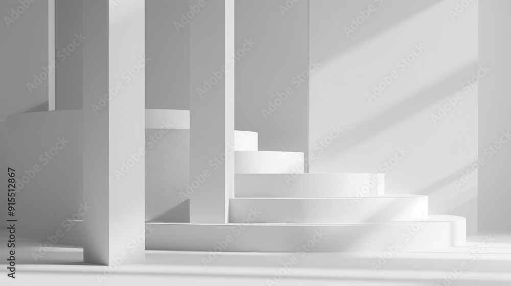 Fototapeta premium Modern Minimalist White Architecture with Staircase