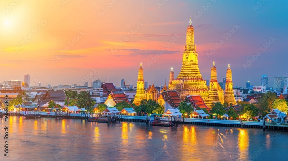 Obraz premium Wat Arun Temple at sunset landmark of Bangkok, Thailand
