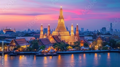 Wat Arun Temple at sunset landmark of Bangkok, Thailand