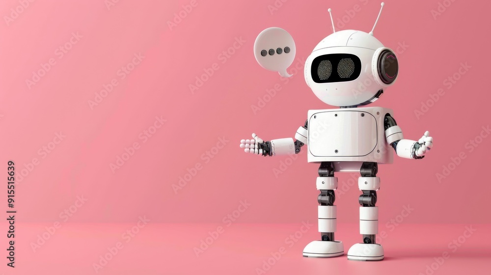 Friendly Robot with Speech Bubble on Pink Background. Friendly Robot with Speech Bubble on Pink Background.