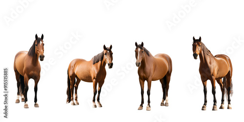 Amazing brown horse collection animal bundle separated on a white background