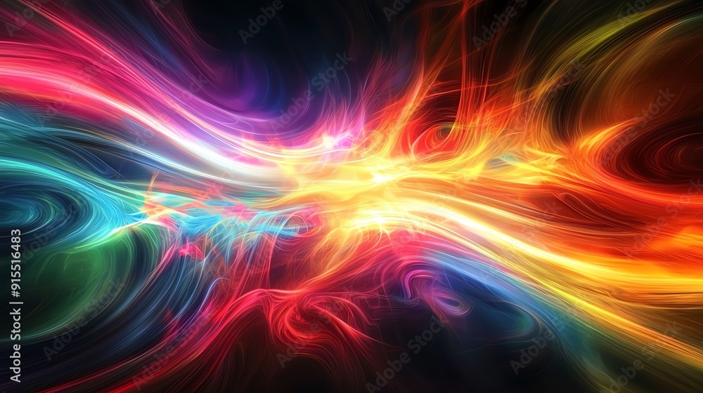 Vibrant abstract light waves in a colorful blend, creating a mesmerizing effect of energy and motion in digital art. Vibrant abstract light waves in a colorful blend, creating a mesmerizing effect of energy and motion in digital art.