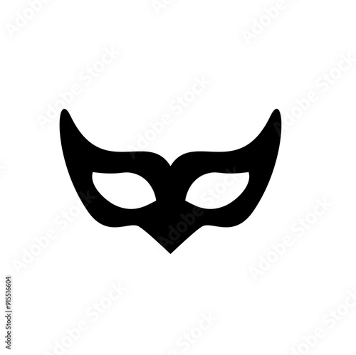 Carnival masks silhouettes. Black fill icons of masquerade mask for party, parade and carnival for Mardi Gras and Halloween. Fantasy ornate face masks symbol elements on transparent background.