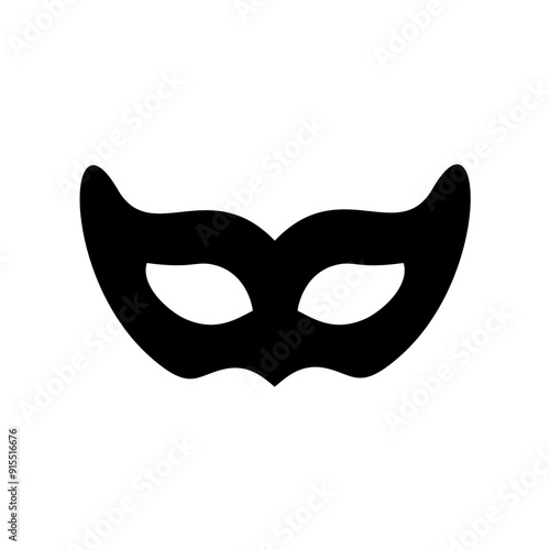 Carnival masks silhouettes. Black fill icons of masquerade mask for party, parade and carnival for Mardi Gras and Halloween. Fantasy ornate face masks symbol elements on transparent background.
