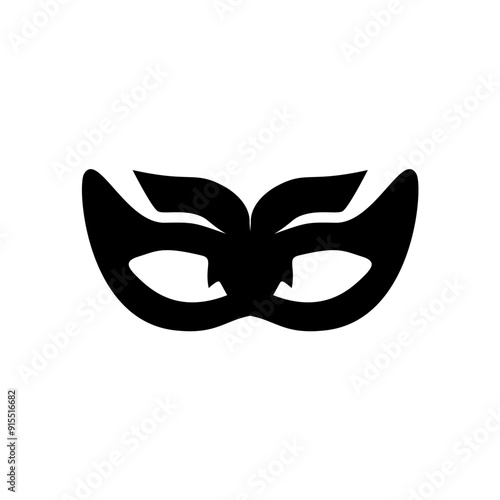 Carnival masks silhouettes. Black fill icons of masquerade mask for party, parade and carnival for Mardi Gras and Halloween. Fantasy ornate face masks symbol elements on transparent background.