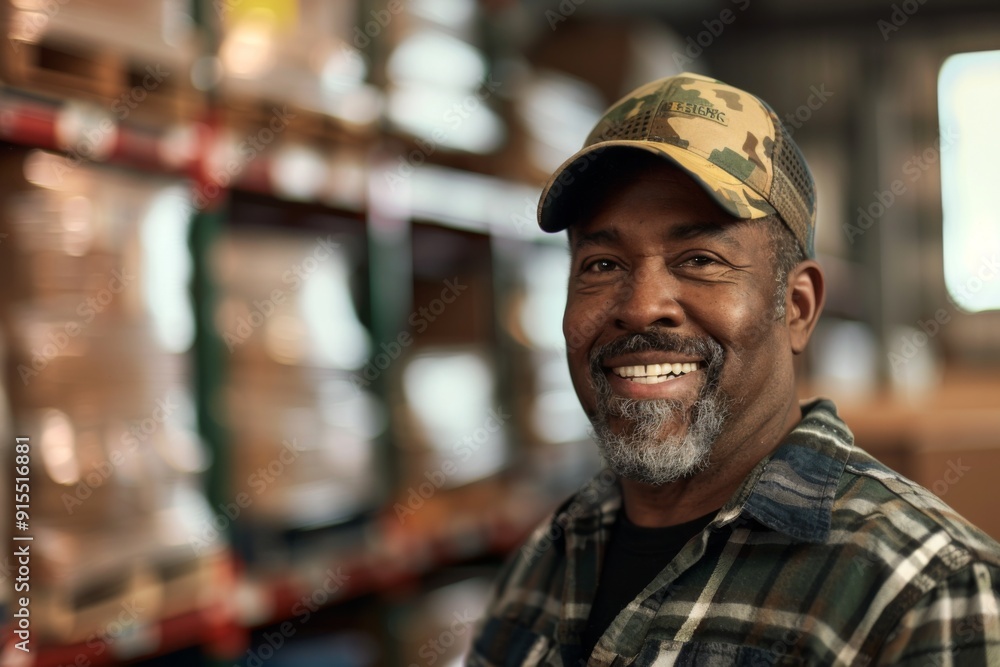 Portrait of a smiling middle aged male warehouse worker Portrait of a smiling middle aged male warehouse worker