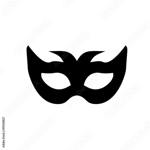 Carnival masks silhouettes. Black fill icons of masquerade mask for party, parade and carnival for Mardi Gras and Halloween. Fantasy ornate face masks symbol elements on transparent background.