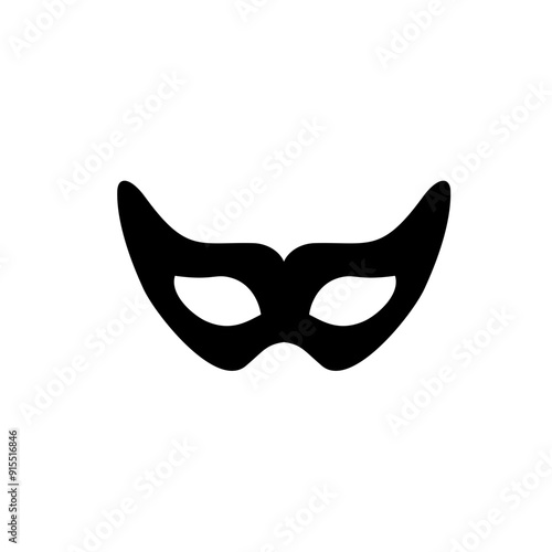 Carnival masks silhouettes. Black fill icons of masquerade mask for party, parade and carnival for Mardi Gras and Halloween. Fantasy ornate face masks symbol elements on transparent background.