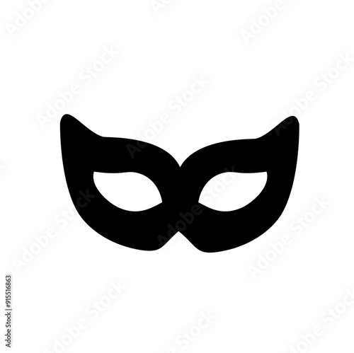 Carnival masks silhouettes. Black fill icons of masquerade mask for party, parade and carnival for Mardi Gras and Halloween. Fantasy ornate face masks symbol elements on transparent background.