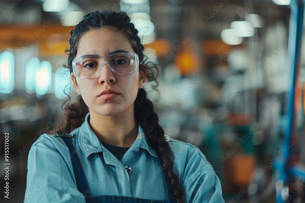 Portrait of a young female assembly line worker in factory Portrait of a young female assembly line worker in factory