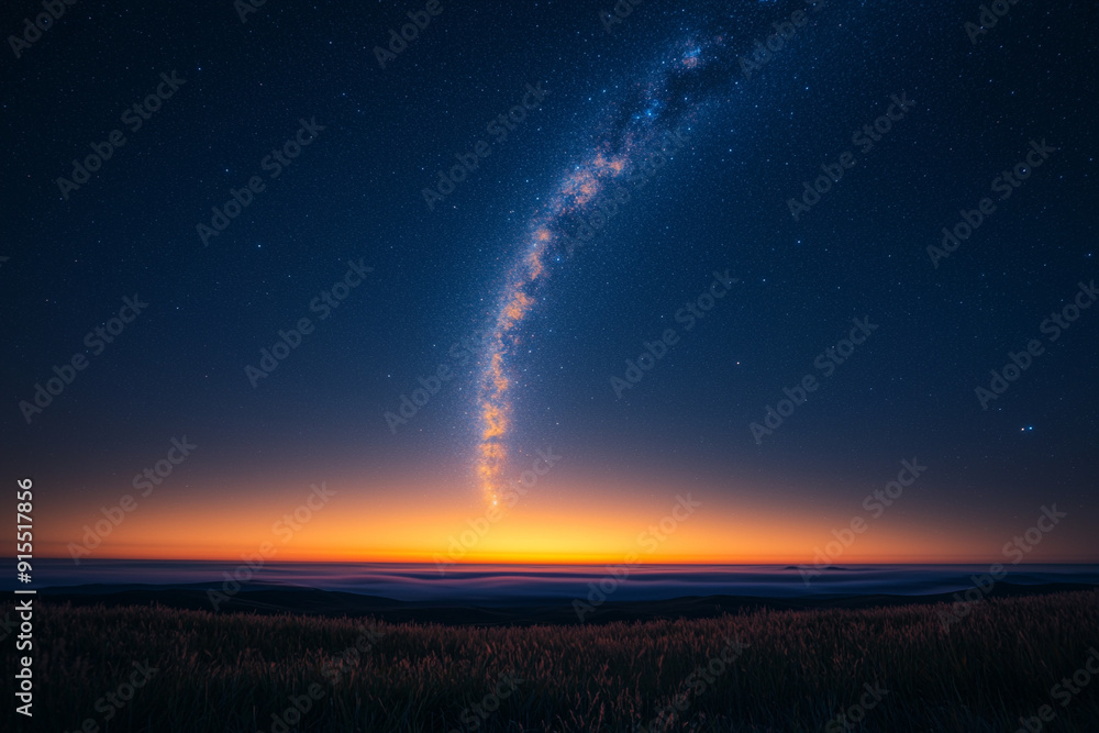 Milky Way and rising sun in the night sky Milky Way and rising sun in the night sky