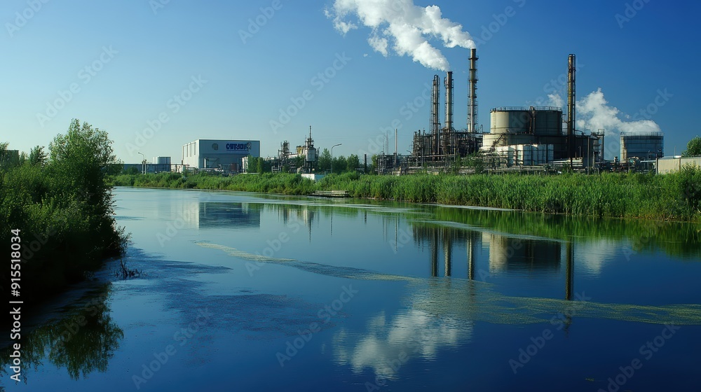 Environmental Impact: Industrial Complex Polluting River Water Environmental Impact: Industrial Complex Polluting River Water