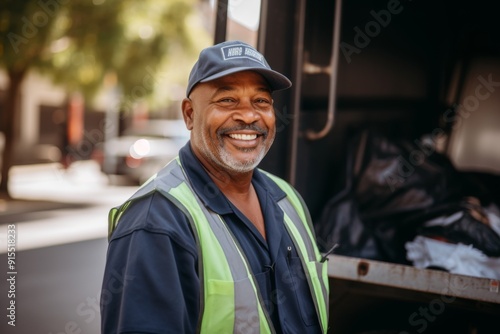 Portrait of a smiling middle aged sanitation worker