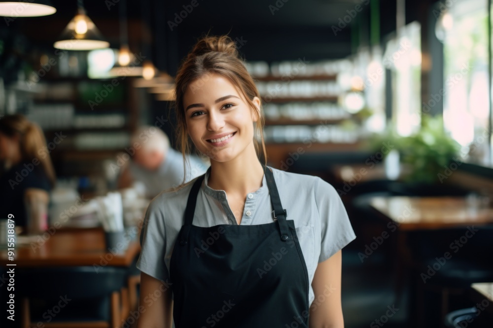 Portrait of a smiling young waitress at bar Portrait of a smiling young waitress at bar