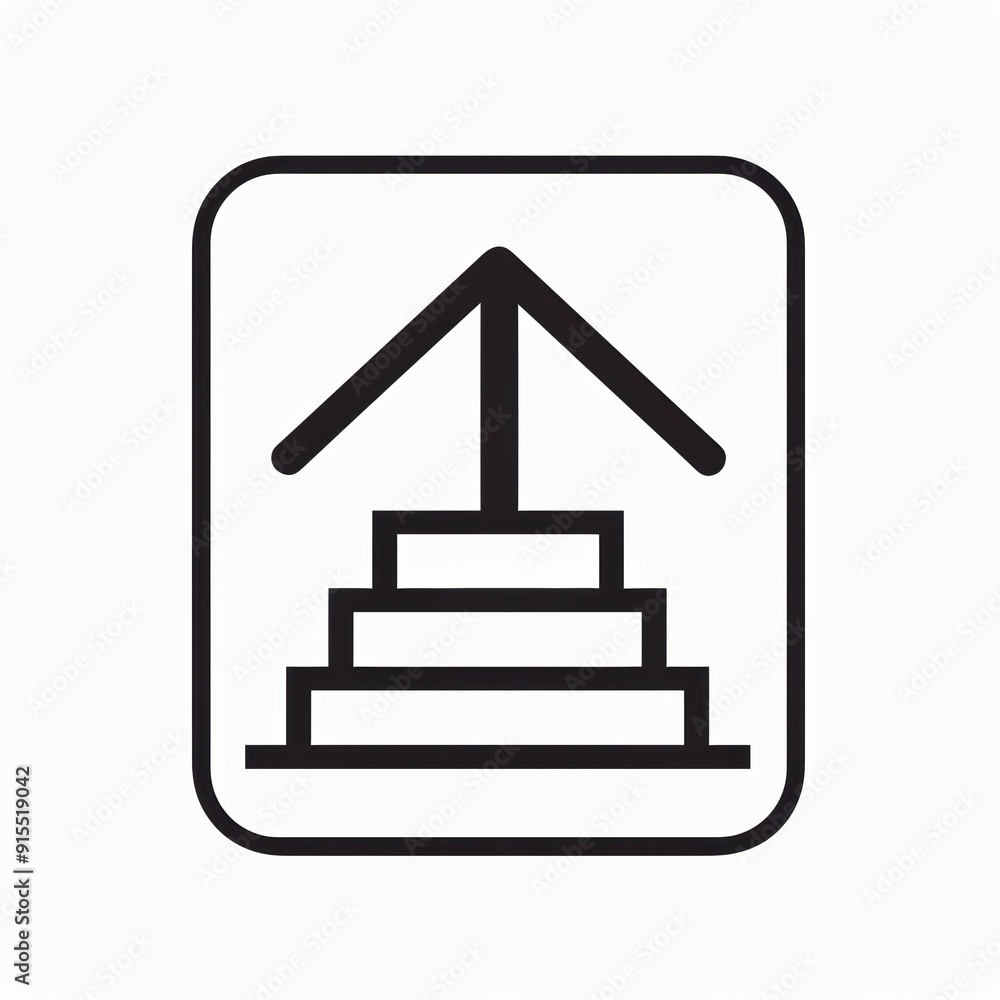 Simple line art icon of stairs ascending to an arrow, representing career advancement and self-improvement Simple line art icon of stairs ascending to an arrow, representing career advancement and self-improvement