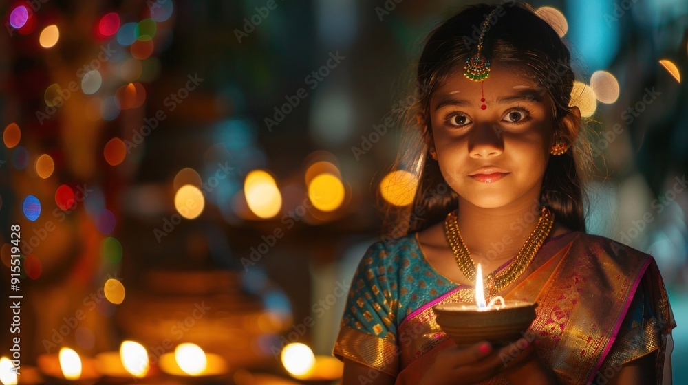 Young Indian girl holding Diwali oil lamp Young Indian girl holding Diwali oil lamp
