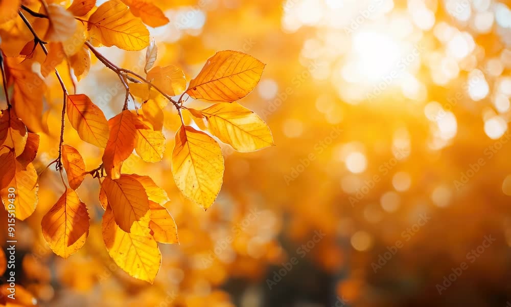 Golden autumn leaves basking in warm sunlight on tree Golden autumn leaves basking in warm sunlight on tree