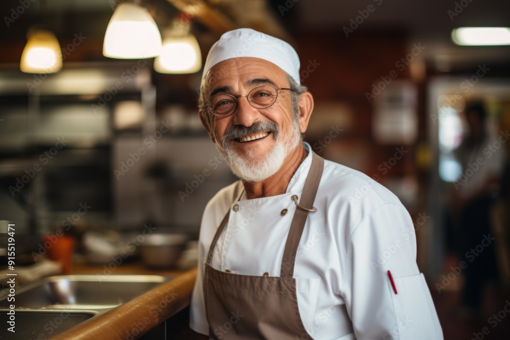 Smiling portrait of a senior chef working in kitchen Smiling portrait of a senior chef working in kitchen
