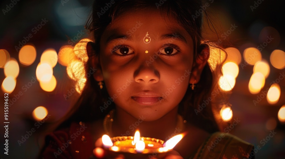Young Indian girl holding Diwali oil lamp Young Indian girl holding Diwali oil lamp