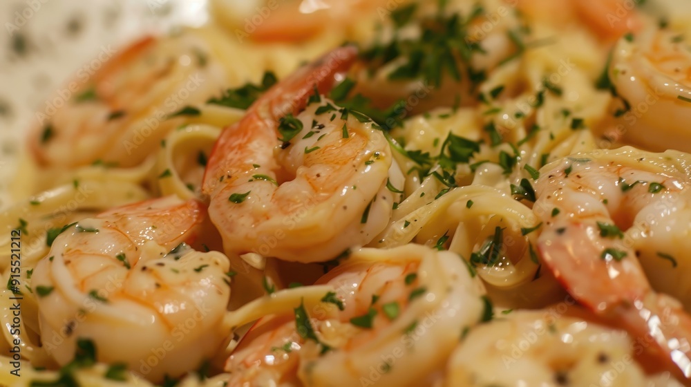 Creamy shrimp scampi with linguine and parsley Creamy shrimp scampi with linguine and parsley