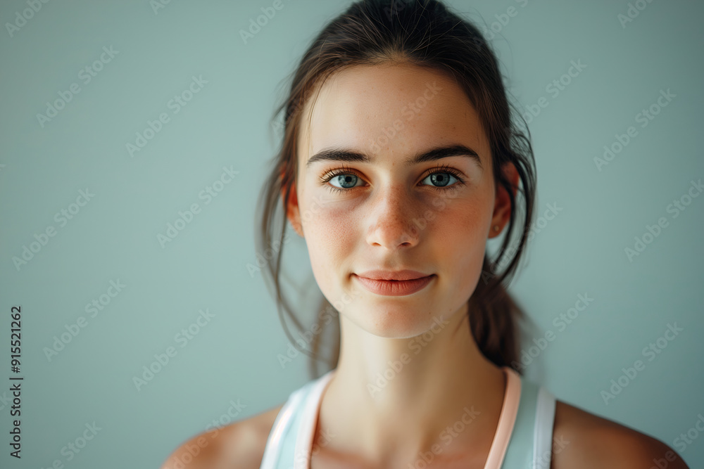 Portrait of a confident female tennis player in athletic attire Portrait of a confident female tennis player in athletic attire