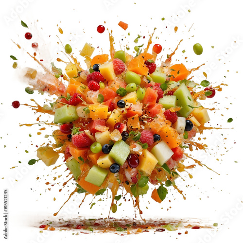 Fresh Mixed Fruit Explosion, Colorful Fruit Splash, Fruit Blast Art, Healthy Food , Vibrant Fruit Salad