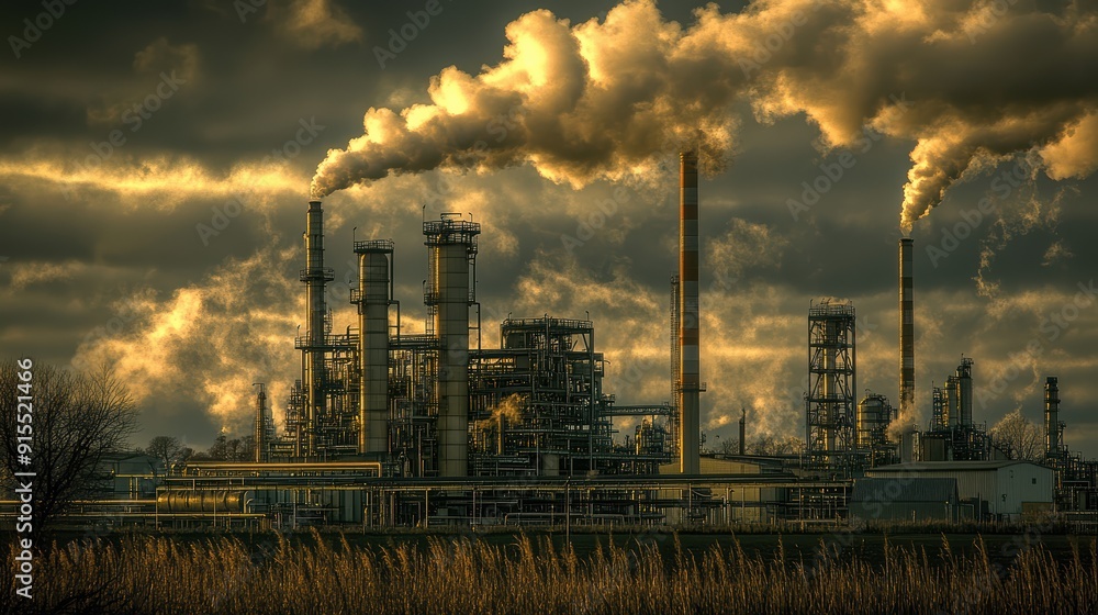 Industrial Pollution: Factory Emissions Obscuring Cloudy Sky Industrial Pollution: Factory Emissions Obscuring Cloudy Sky