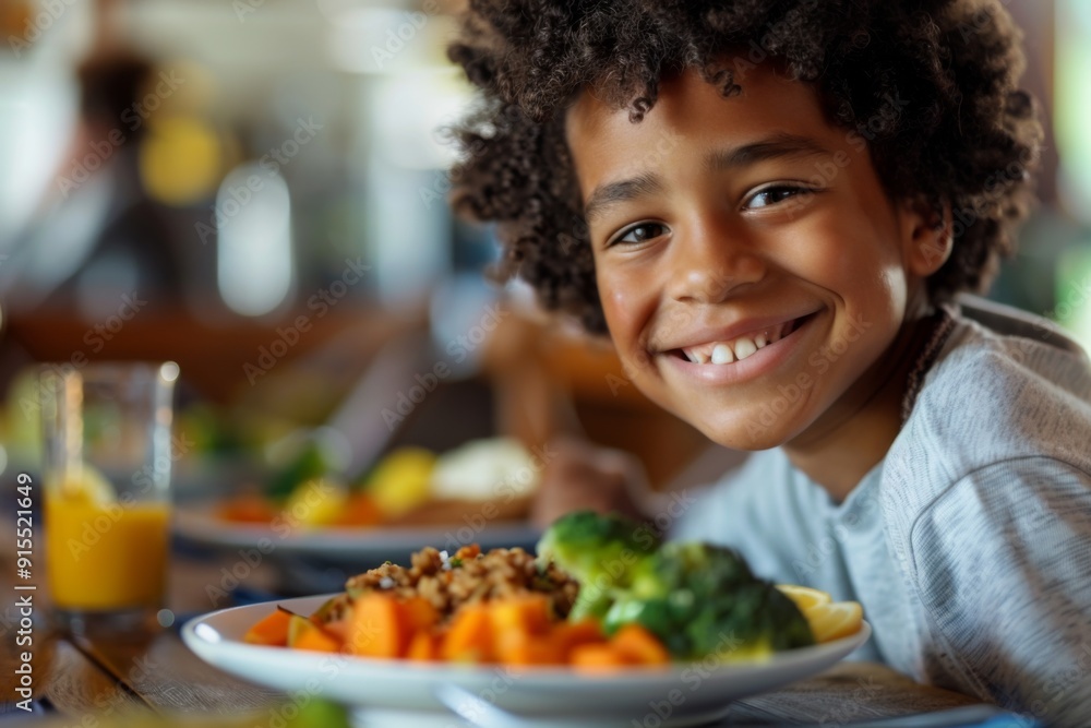 Young boy smiling while enjoying a home cooked meal Young boy smiling while enjoying a home cooked meal