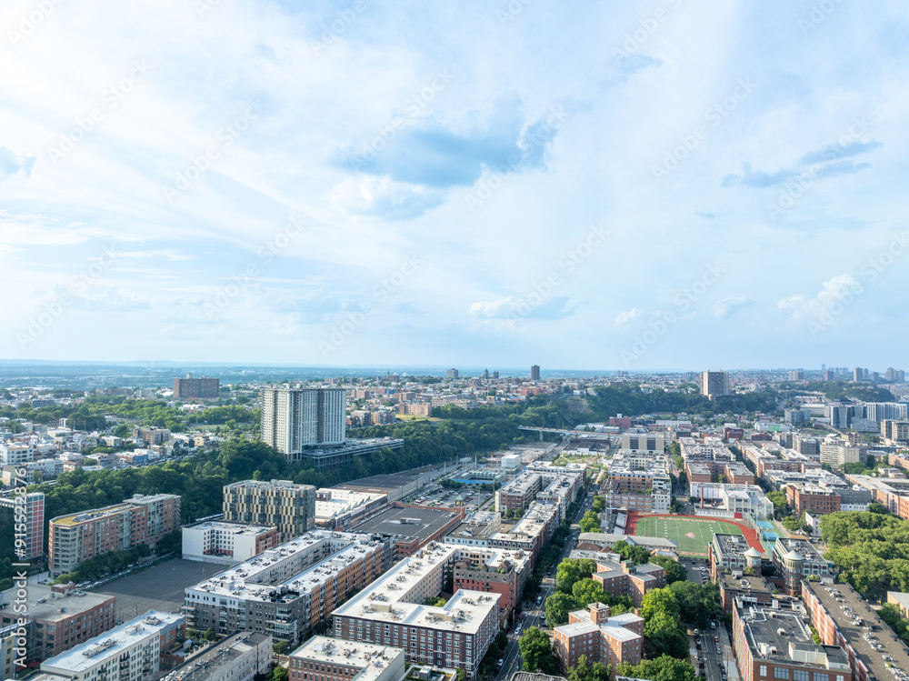 Aerial View of Hoboken downtown and Manhattan Skyline on the background. Aerial View of Hoboken downtown and Manhattan Skyline on the background.