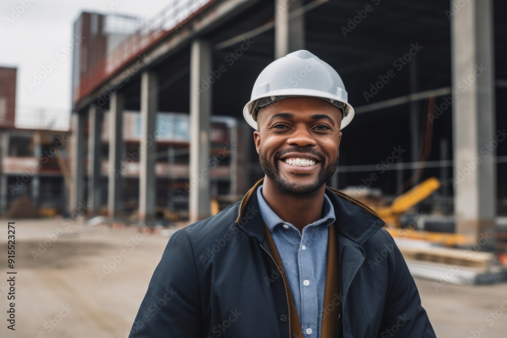 Smiling portrait of a young male African American architect on construction site Smiling portrait of a young male African American architect on construction site