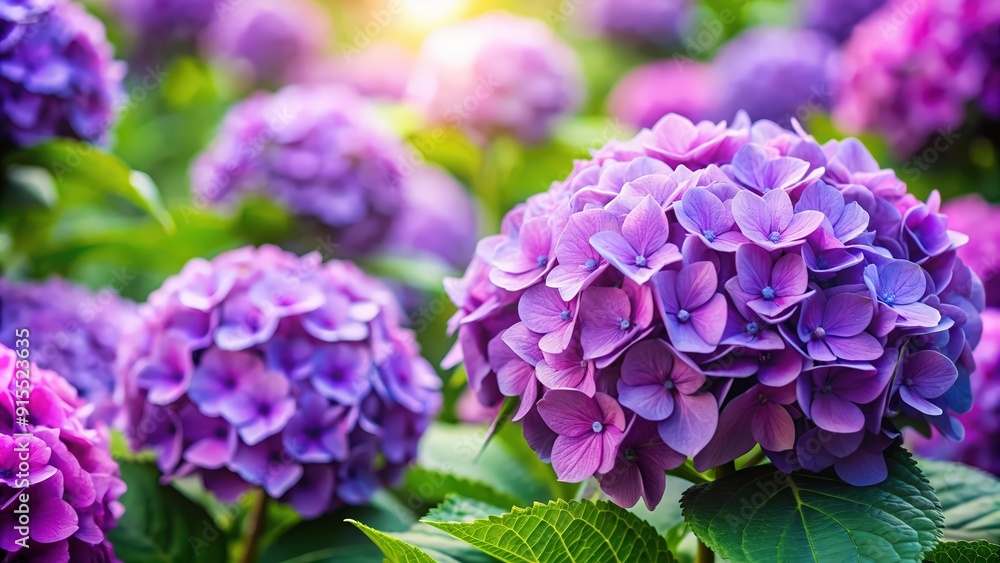 Beautiful purple hydrangea flowers blooming in a garden, hydrangea, flower, purple, blooming, spring, summer, garden, botanical Beautiful purple hydrangea flowers blooming in a garden, hydrangea, flower, purple, blooming, spring, summer, garden, botanical