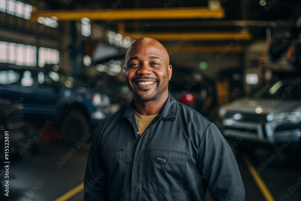 Smiling portrait of a middle aged car mechanic in workshop Smiling portrait of a middle aged car mechanic in workshop